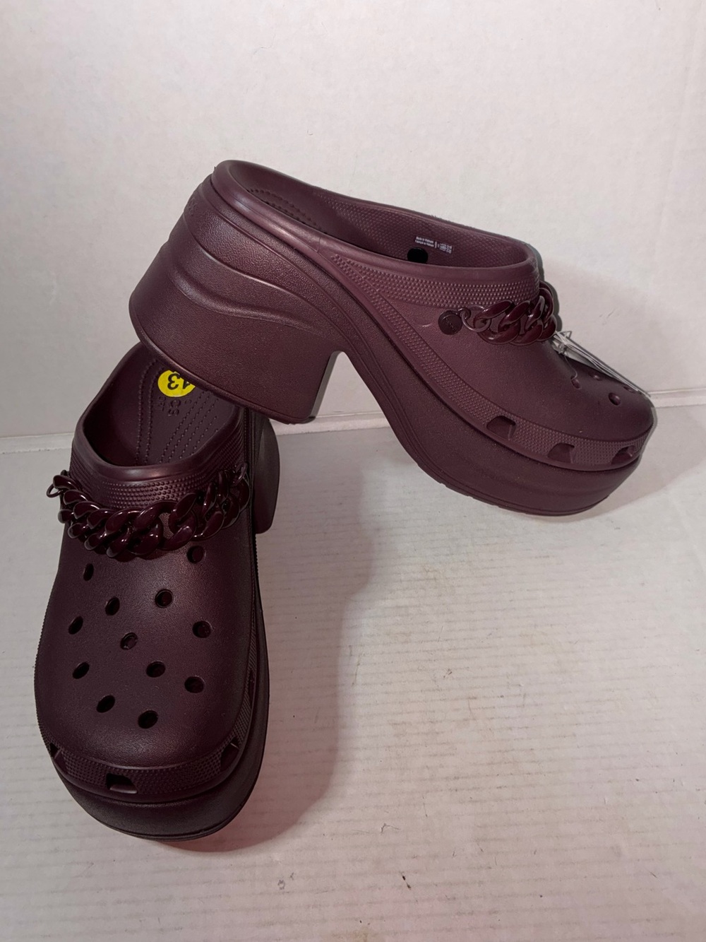 CROCS Siren Chain “Dark Cherry” Chunky Platform Clogs Mules Heels Sz M 13/ Wo 15